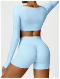 2PCS Long Sleeve Gym Set Women Yoga Clothes Quick-Drying Sportswear Running Leggings Workout Sports Crop Top Women