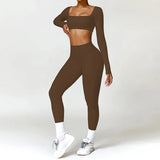 2PCS Long Sleeve Gym Set Women Yoga Clothes Quick-Drying Sportswear Running Leggings Workout Sports Crop Top Women