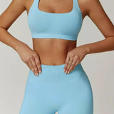 Women’s Seamless Halter Neck Yoga Set – 2-Piece Sports Bra & Shorts Outfit | Beauty Back Fitness Crop Top & Stretch Workout Shorts for Running, Gym & Yoga