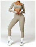 2PCS Long Sleeve Gym Set Women Yoga Clothes Quick-Drying Sportswear Running Leggings Workout Sports Crop Top Women