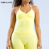 Impact Longline Strappy Gym Top Backless Gym Clothes Women Scrunch Built-in Bra With Removable Cups Yoga Tank Tops