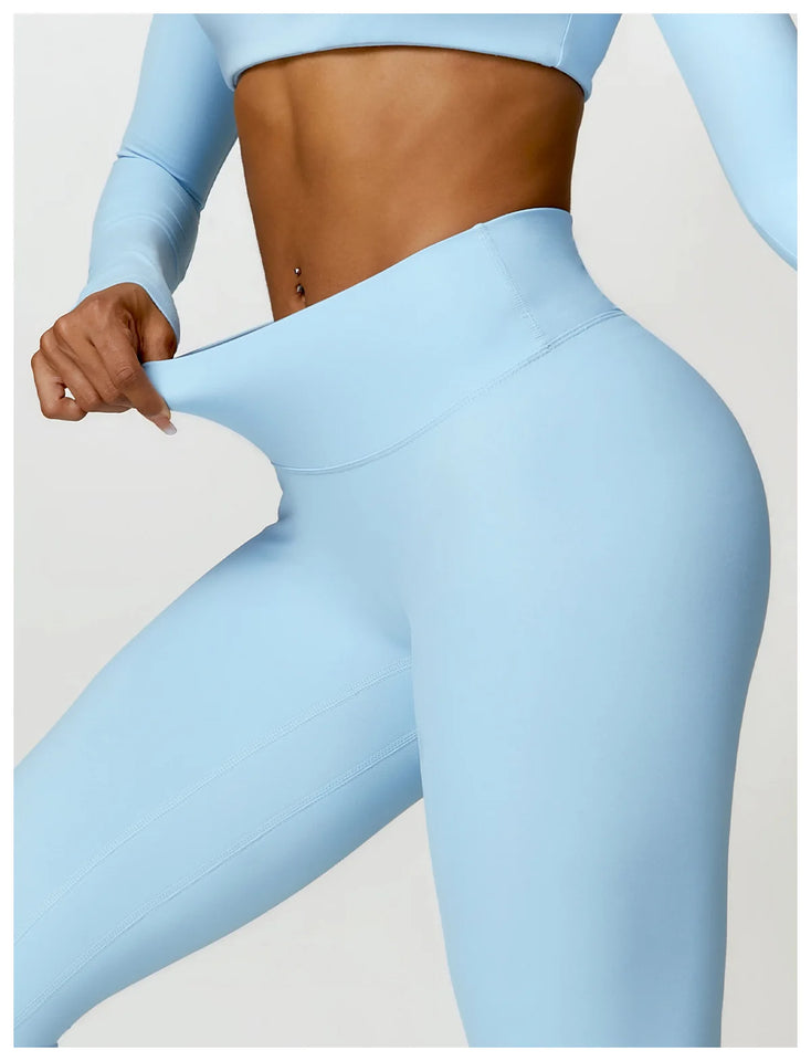 2PCS Long Sleeve Gym Set Women Yoga Clothes Quick-Drying Sportswear Running Leggings Workout Sports Crop Top Women