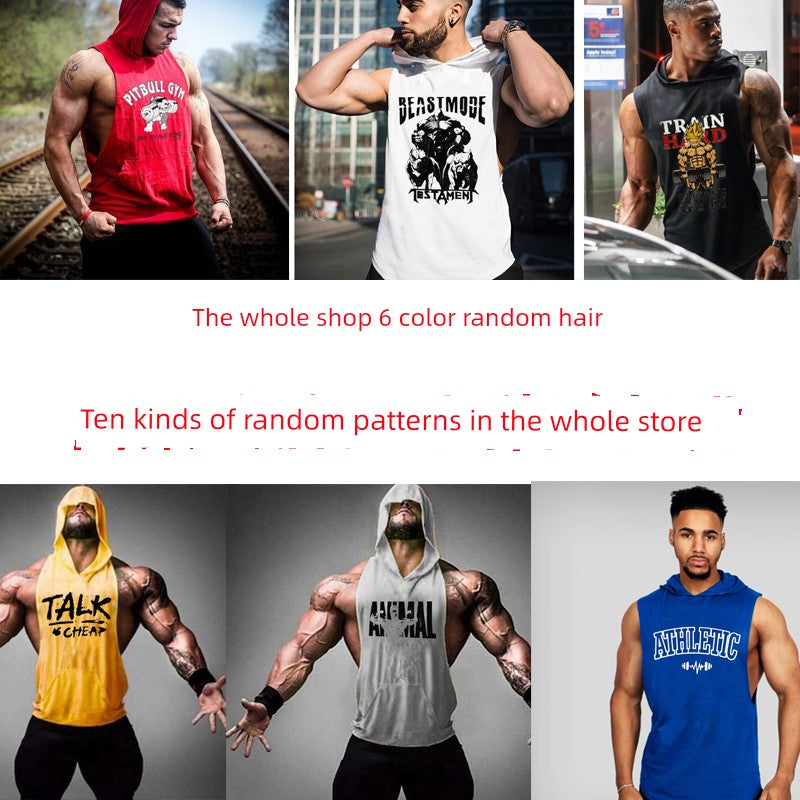 Bodybuilding Fitness Hooded Waistcoat Loose Men's Training Hurdle I-Shaped Plus Size European Summer Vest