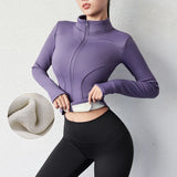 Slim fit long sleeves jacket full-zipper fleece warm winter thick coat outer wear women gym fitness yoga tops