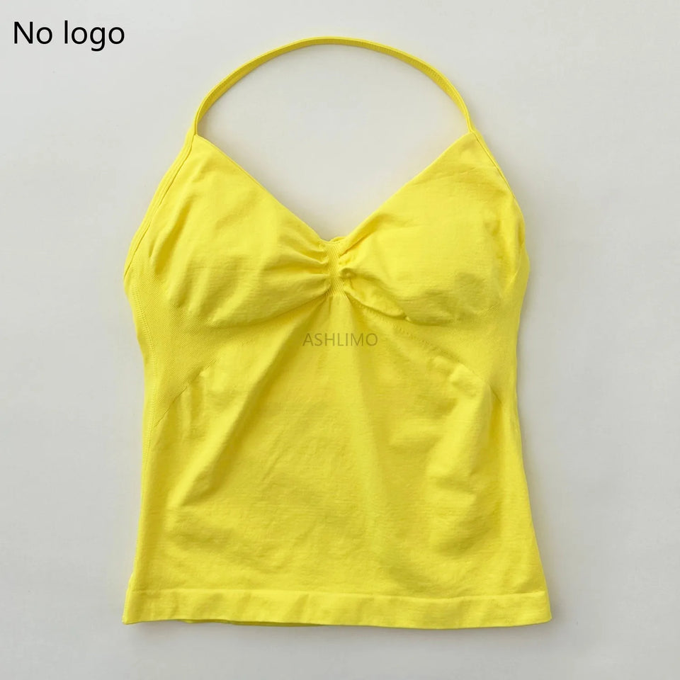 Impact Longline Strappy Gym Top Backless Gym Clothes Women Scrunch Built-in Bra With Removable Cups Yoga Tank Tops