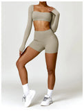 2PCS Long Sleeve Gym Set Women Yoga Clothes Quick-Drying Sportswear Running Leggings Workout Sports Crop Top Women