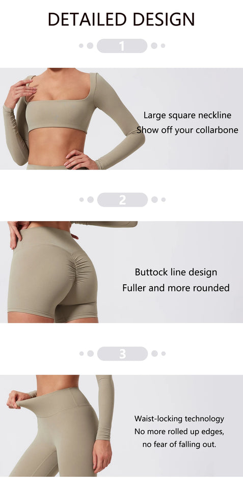 2PCS Long Sleeve Gym Set Women Yoga Clothes Quick-Drying Sportswear Running Leggings Workout Sports Crop Top Women
