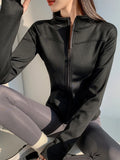 Slim fit long sleeves jacket full-zipper fleece warm winter thick coat outer wear women gym fitness yoga tops