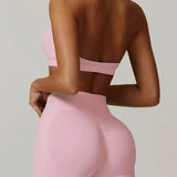 Women’s Seamless Halter Neck Yoga Set – 2-Piece Sports Bra & Shorts Outfit | Beauty Back Fitness Crop Top & Stretch Workout Shorts for Running, Gym & Yoga