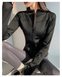 Slim fit long sleeves jacket full-zipper fleece warm winter thick coat outer wear women gym fitness yoga tops