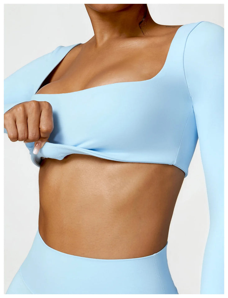 2PCS Long Sleeve Gym Set Women Yoga Clothes Quick-Drying Sportswear Running Leggings Workout Sports Crop Top Women