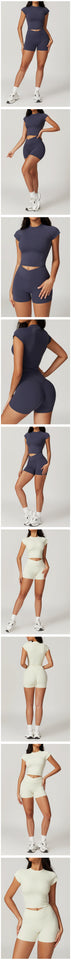 Women Sportswear Yoga Set 2PCS Sport Suit Gym Workout Clothes Short Sleeve Gym Crop Top High Waist Leggings Fitness Sports Wear
