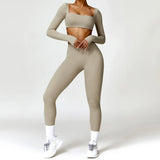 2PCS Long Sleeve Gym Set Women Yoga Clothes Quick-Drying Sportswear Running Leggings Workout Sports Crop Top Women