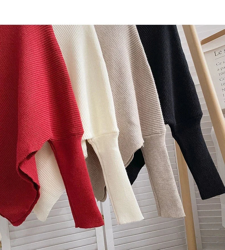2025 Autumn Winter Women Fashion Irregular Loose Knit Sweater Vintage High Neck Long Sleeve Female Pullovers Chic Tops
