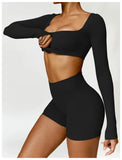 2PCS Long Sleeve Gym Set Women Yoga Clothes Quick-Drying Sportswear Running Leggings Workout Sports Crop Top Women