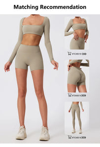 2PCS Long Sleeve Gym Set Women Yoga Clothes Quick-Drying Sportswear Running Leggings Workout Sports Crop Top Women