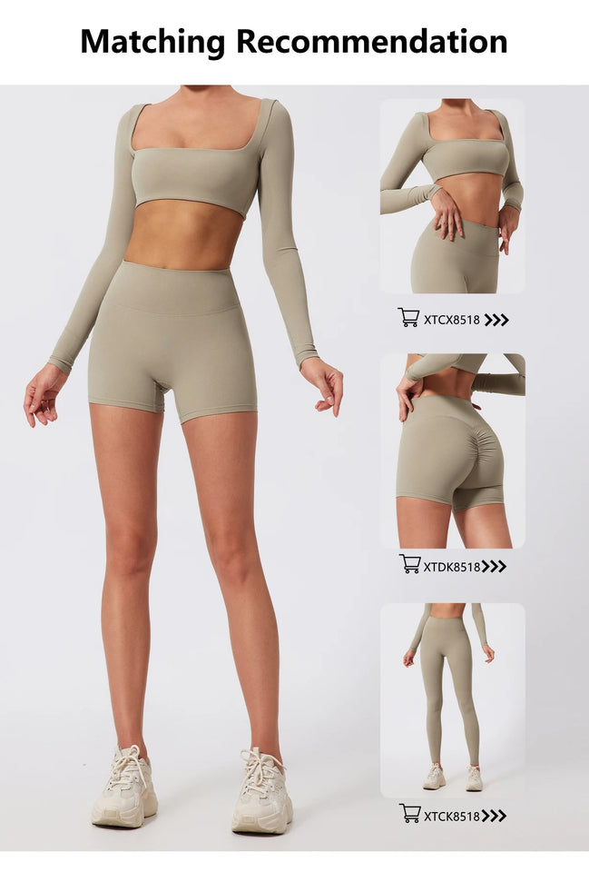 2PCS Long Sleeve Gym Set Women Yoga Clothes Quick-Drying Sportswear Running Leggings Workout Sports Crop Top Women