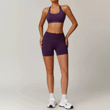 Women’s Seamless Halter Neck Yoga Set – 2-Piece Sports Bra & Shorts Outfit | Beauty Back Fitness Crop Top & Stretch Workout Shorts for Running, Gym & Yoga