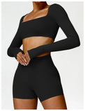2PCS Long Sleeve Gym Set Women Yoga Clothes Quick-Drying Sportswear Running Leggings Workout Sports Crop Top Women