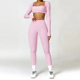 2PCS Long Sleeve Gym Set Women Yoga Clothes Quick-Drying Sportswear Running Leggings Workout Sports Crop Top Women