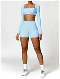 2PCS Long Sleeve Gym Set Women Yoga Clothes Quick-Drying Sportswear Running Leggings Workout Sports Crop Top Women