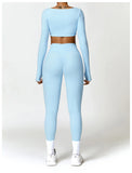 2PCS Long Sleeve Gym Set Women Yoga Clothes Quick-Drying Sportswear Running Leggings Workout Sports Crop Top Women