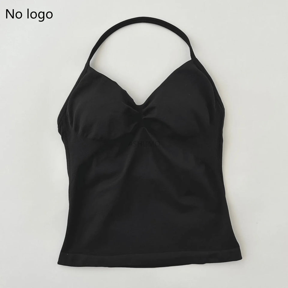 Impact Longline Strappy Gym Top Backless Gym Clothes Women Scrunch Built-in Bra With Removable Cups Yoga Tank Tops