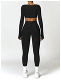 2PCS Long Sleeve Gym Set Women Yoga Clothes Quick-Drying Sportswear Running Leggings Workout Sports Crop Top Women