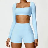 2PCS Long Sleeve Gym Set Women Yoga Clothes Quick-Drying Sportswear Running Leggings Workout Sports Crop Top Women