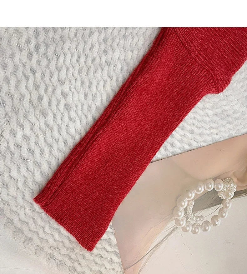 2025 Autumn Winter Women Fashion Irregular Loose Knit Sweater Vintage High Neck Long Sleeve Female Pullovers Chic Tops