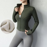 Slim fit long sleeves jacket full-zipper fleece warm winter thick coat outer wear women gym fitness yoga tops