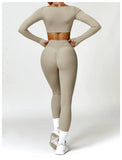 2PCS Long Sleeve Gym Set Women Yoga Clothes Quick-Drying Sportswear Running Leggings Workout Sports Crop Top Women