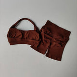 Women’s Seamless Halter Neck Yoga Set – 2-Piece Sports Bra & Shorts Outfit | Beauty Back Fitness Crop Top & Stretch Workout Shorts for Running, Gym & Yoga