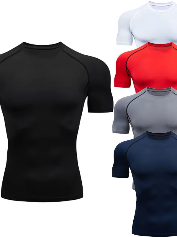 Compression Shirt Summer Men'S T-Shirt White Short Sleeve Breathable Quick Dry Fitness Top Sports Long Sleeve Compression Shirt